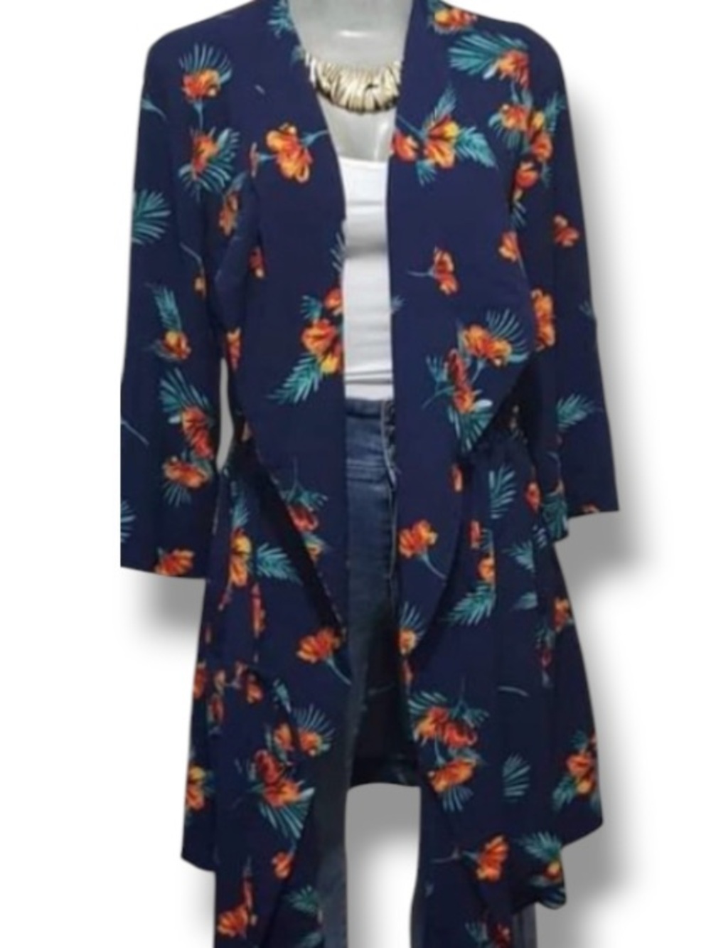 JustFab Women’s Hawaiian Floral Coverup Sweater Duster Spring Summer Wear Shawl